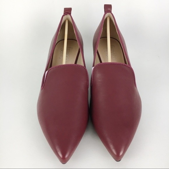 Franco Sarto Size 7.5 Red Leather Slip On Loafers Point Toe Kitten Heels Shoes - Picture 3 of 9